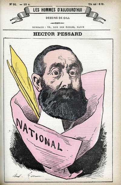 Hector Pessardin muotokuva, ranskalainen toimittaja ja Le National -sanomalehden omistaja. Gillin sarjakuva elokuvassa "Les Homme d
