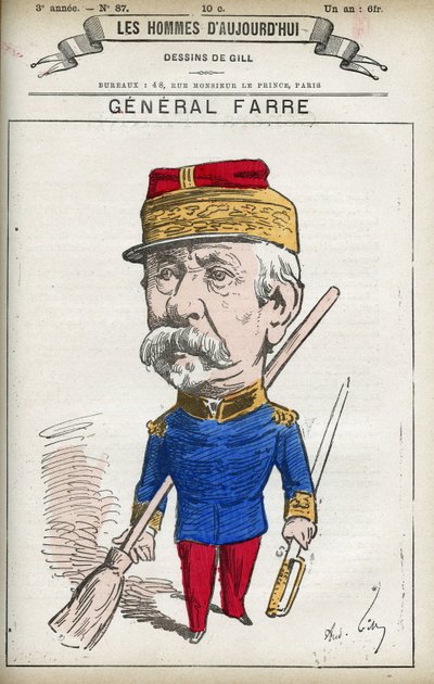 Muotokuva Jean Joseph Frederic Albert Farresta (1816-1887), ranskalainen sotilas, hänet nimitettiin kenraaliksi vuonna 1870 ja sotaministeriksi. Sarjakuva Gill, Paris. tekijältä Andre Gill