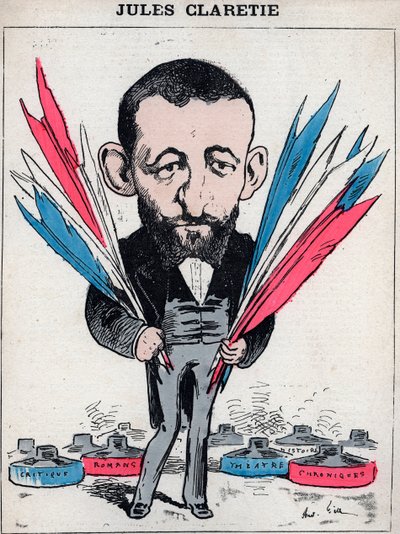 Jules Claretien (1840-1913), ranskalaisen kirjailijan, näytelmäkirjailijan ja kriitikon muotokuva - Andre Gillin karikatyyri elokuvassa "Les Hommes d