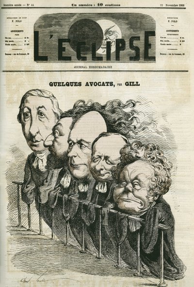 Jotkut lakimiehet, Emmanuel Arago (1812-1896), Leon Gambetta (1838-1882), Jules Grevy (1807-1891), Laurier ja Adolphe Cremieux (1796-1880). Kansi "" L