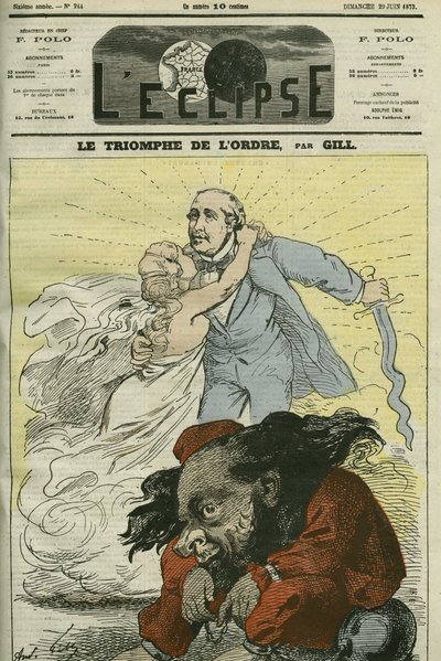 Ritarikunnan voitto, Gillin karikatyyri, joka luetellaan Broglien herttuan (1821-1901) perustamassa järjestyksessä. Kansi "" L