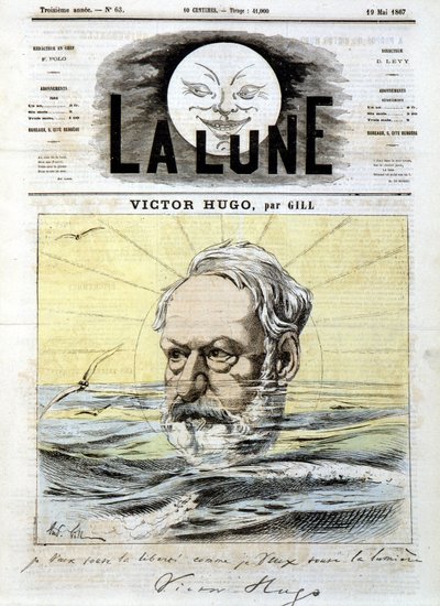 Victor Hugo - Gill, elokuvassa "" La Lune"" 19.5.1867 tekijältä Andre Gill
