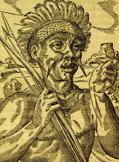 Kannibaaliheimon päällikkö, kaiverrus Universal Cosmologysta, Andre Thevet (1504-1592), Paris tekijältä Andre Thevet