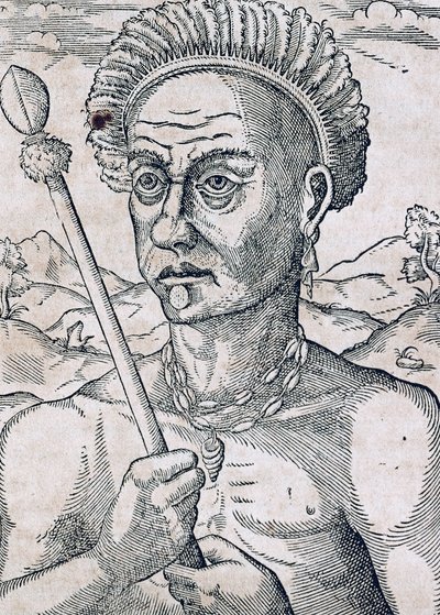 King Quoniambec, Brasilia, kaiverrus Universal Cosmologysta, Andre Thevet (1504-1592), Pariisi tekijältä Andre Thevet