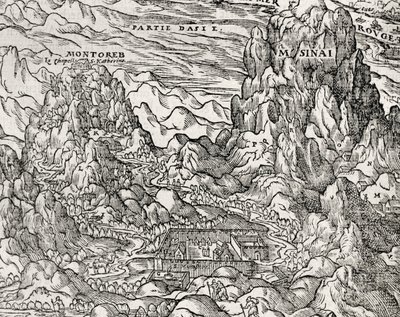 Siinain vuoristoalue, Andre Thevetin (1504-1592) kaiverrus, Pariisi, Ranska. tekijältä Andre Thevet