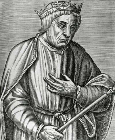 Suurena (1310-1370) tunnetun Puolan kuninkaan Casimir III:n muotokuva, kaiverrus teoksesta Les Vrais pourtraits et Lives des Hommes illustres tekijältä Andre Thevet