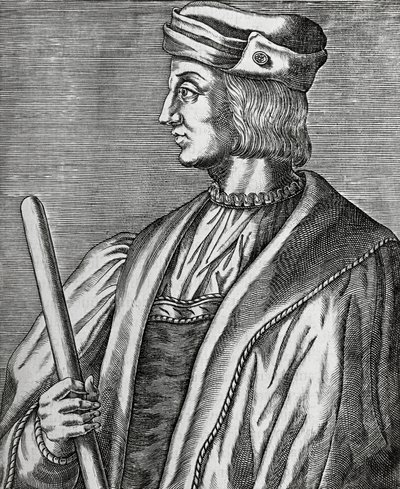 Gaston de Foixin, Nemoursin herttuan (1489-1516) muotokuva, kaiverrus teoksesta The True Portraits and Lifes of Illustrious Men tekijältä Andre Thevet