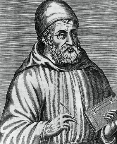 John Dunsin muotokuva, jota kutsutaan yleisesti nimellä Duns Scotus (1265 tai 1266-1308), skotlantilainen filosofi ja teologi, Andre Thevetin (1504-1592) kaiverrus kirjasta Maineikkaiden kreikkalaisten, latinalaisten ja pakanalaisten miesten todelliset muo tekijältä Andre Thevet