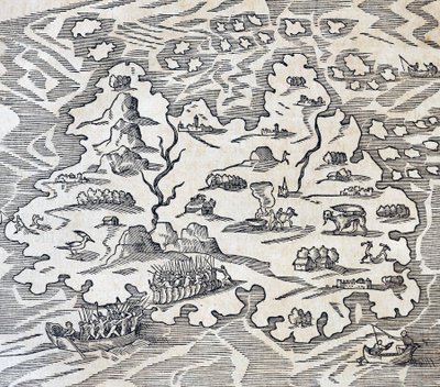Trinity Island, kaiverrus Universal Cosmologysta, Andre Thevet (1504-1592), Pariisi tekijältä Andre Thevet
