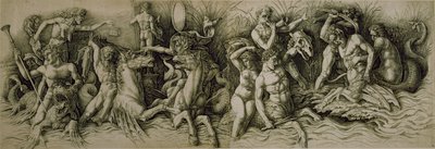 Battle of the Sea Gods (kynä ja ruskea muste paperille) tekijältä Andrea (workshop of) Mantegna