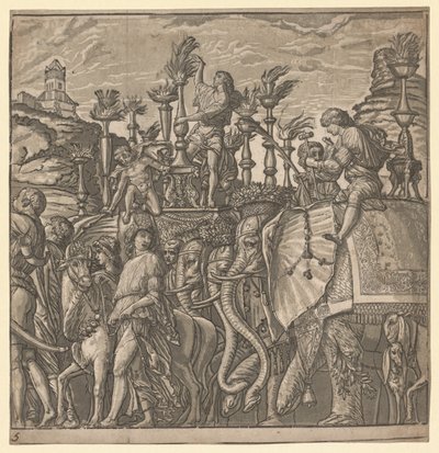 Julius Caesarin voitto: Soihtuja kantavat norsut, 1593-1599. tekijältä Andrea Andreani