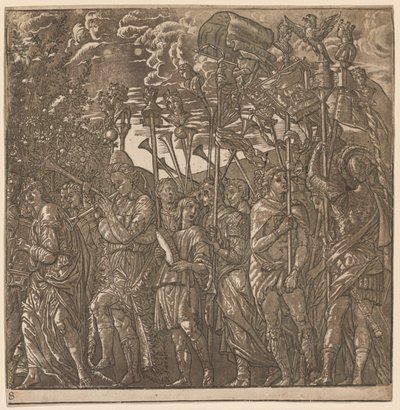 Julius Caesarin voitto: Sotilaat kantavat lippuja ja tasoja, 1593-1599. tekijältä Andrea Andreani