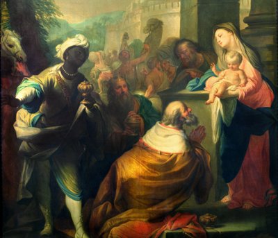 Maagien palvominen, yksityiskohta kolmesta kuninkaasta, noin 1750, yksityiskohta kuvasta 87285. tekijältä Andrea Casali