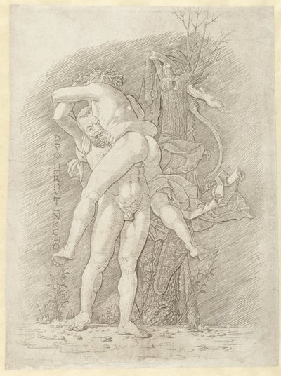Hercules en Antaeus Voittamaton jumala Hercules (otsikko esineessä) tekijältä Andrea Mantegna (school of)