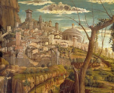 Agony in Garden by Andrea Mantegna (1431-1506), tempera puulle, 71x94 cm, yksityiskohta Jerusalemin kuva tekijältä Andrea Mantegna