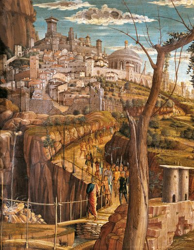 Agony in Garden by Andrea Mantegna (1431-1506), tempera puulla, 71x94 cm, yksityiskohta Jerusalemin kuva tekijältä Andrea Mantegna