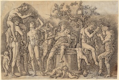 Bacchanal mit einem Weinfass tekijältä Andrea Mantegna