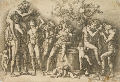 Bacchanal viinialtaalla, n. 1470-90 (kaiverrus ja kuivakärki) tekijältä Andrea Mantegna