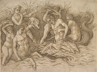 Merijumalien taistelu oikea puolisko, n. 1485-88. tekijältä Andrea Mantegna