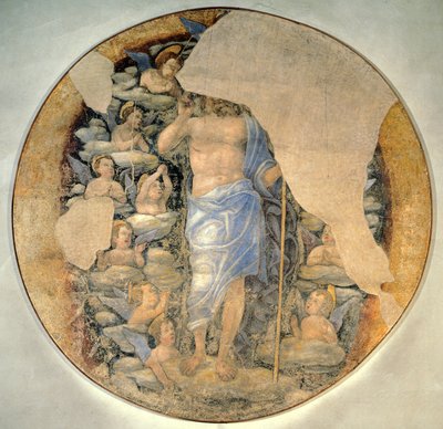 Kristus nousemassa taivaaseen kirkkaudessa enkelien ympäröimänä, noin 1488, Andrea Mantegnan (1431-1606) ansioksi lueteltu fresko tekijältä Andrea Mantegna