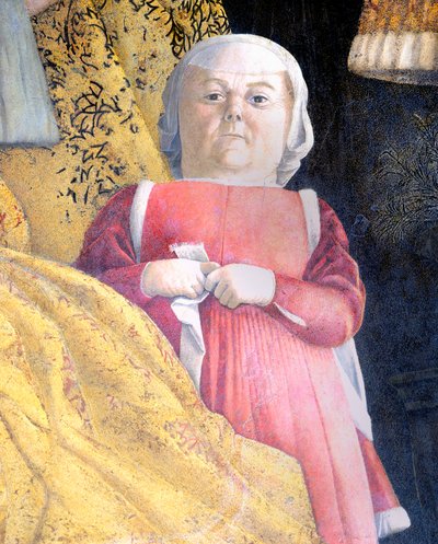 Oven kääpiö, yksityiskohta Court Wallista tekijältä Andrea Mantegna