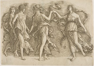 Neljä naista tanssimassa tekijältä Andrea Mantegna
