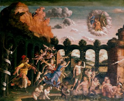 "Minerva jahtaamassa paheita hyveen puutarhasta", c1502 tekijältä Andrea Mantegna