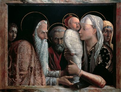 Andrea Mantegnan (1431-1506) esitys temppelissä, tempera kankaalle, 67x86 cm tekijältä Andrea Mantegna