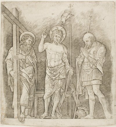Ylösnoussut Kristus pyhien Andreaksen ja Longinuksen välillä tekijältä Andrea Mantegna