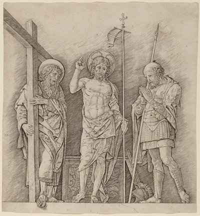 Ylösnoussut Kristus pyhien Andreaksen ja Longinuksen välillä tekijältä Andrea Mantegna