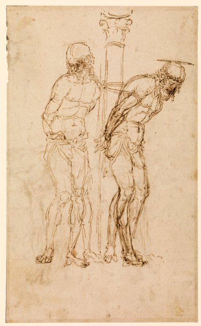 Studies for Christ at the Column (recto), n.1460-65 (kynä ja muste paperille) [katso myös 5934516] tekijältä Andrea Mantegna