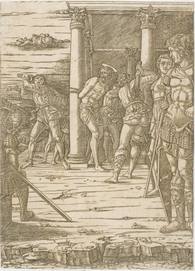 Kristuksen liputus maisema taustalla tekijältä Andrea Mantegna
