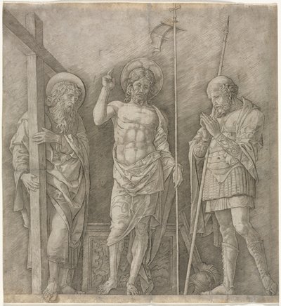 Ylösnoussut Kristus Pyhän Andreaksen ja Longinuksen välillä tekijältä Andrea Mantegna