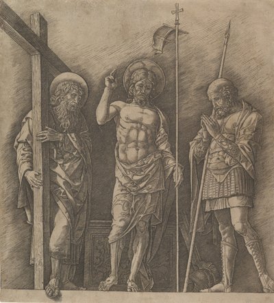 Ylösnoussut Kristus Pyhän Andreaksen ja Saint Longinuksen välillä, n. 1472. tekijältä Andrea Mantegna