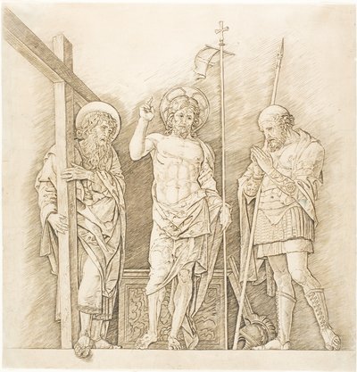 Ylösnoussut Kristus pyhien Andreaksen ja Longinuksen välillä tekijältä Andrea Mantegna
