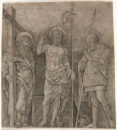 Ylösnoussut Kristus Pyhän Andreaksen ja Longinuksen välillä tekijältä Andrea Mantegna