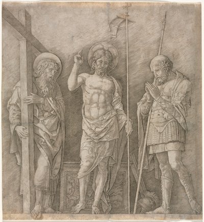 Ylösnoussut Kristus Pyhän Andreaksen ja Longinuksen välillä tekijältä Andrea Mantegna