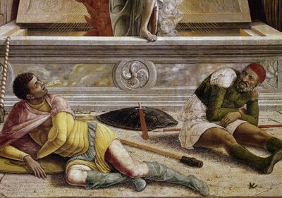 Ylösnousemus, yksityiskohta San Zenon alttaritaulun predellistä (tempera puulla tekijältä Andrea Mantegna