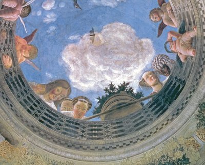 Trompe loeil -okulaari keskellä Camera degli Sposin tai Camera Picta -salin holvikattoa, 1465-74, fresko 72245, yksityiskohta. tekijältä Andrea Mantegna
