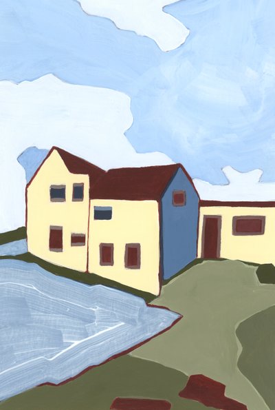 Kummitustaloja,2023 (akryyli paperille) tekijältä Andrea Mejia