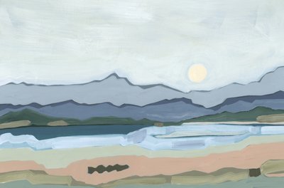 Kuun nousu laakson yllä, 2023 (akryyli paperille) tekijältä Andrea Mejia