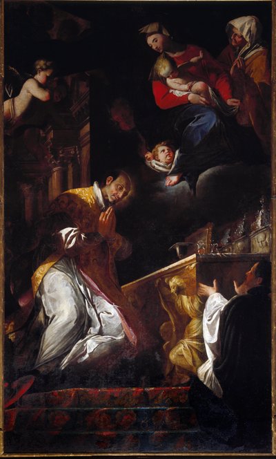 Edustus San Francesco Borgiasta (Saint Francois Borgia) (1510-1572) Jesuiitti- ja espanjalainen pyhämaalaus Andrea Pozzo (1642-1709) Genes, Santi Andrea e Ambrogion kirkko tekijältä Andrea Pozzo