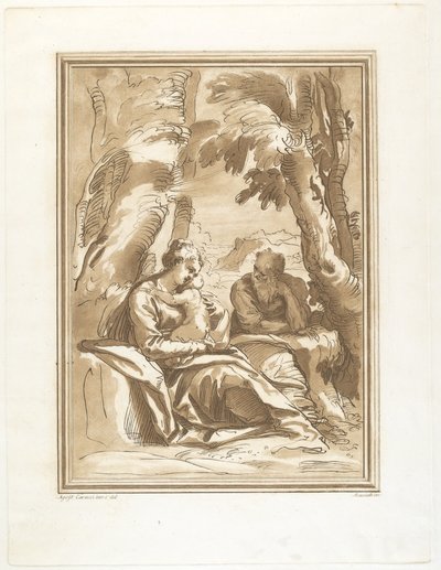Lepää lennolla Egyptiin tekijältä Andrea Scacciati after Agostino Carracci