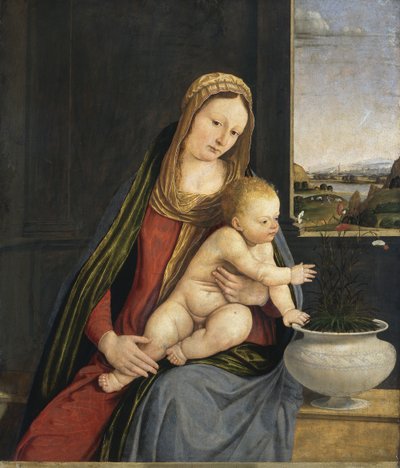 Madonna of the Carnations, n. 1495 (öljyä ja temperaa aluksella) tekijältä Andrea Solario