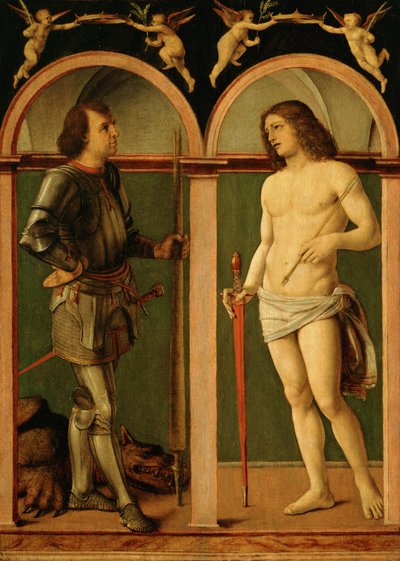 Saint George ja Saint Sebastian (öljy puulevylle) tekijältä Andrea Solario