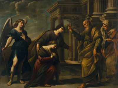 Raguelsin tyttärensä Saaran siunaus ennen lähtöään Ecbatanasta Tobiaksen kanssa, n. 1640 tekijältä Andrea Vaccaro