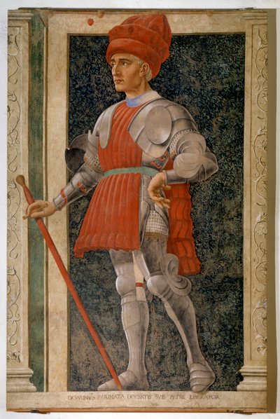 Farinata degli Ubertin muotokuva, italialainen aristokraatti ja sotilasjohtaja (tuore tekijältä Andrea del Castagno