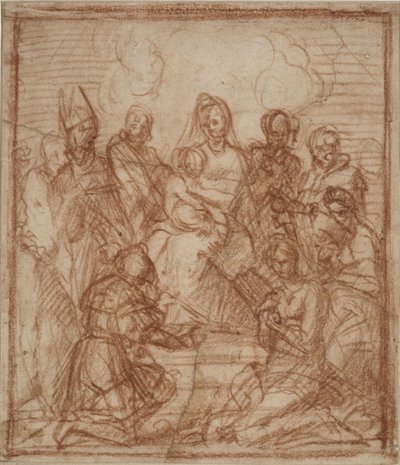 Valtaistuimella Madonna lapsen ja kahdeksan pyhän kanssa Sävellystutkimus, 1528 tekijältä Andrea del Sarto