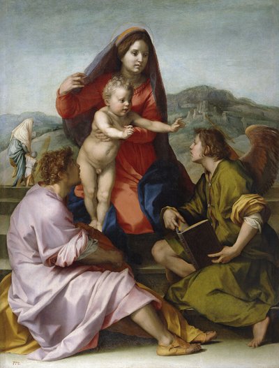 Madonna ja lapsi pyhän Matteuksen ja enkelin kanssa tekijältä Andrea del Sarto