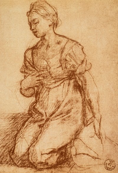 Naisen tutkimus; piirustus Andrea del Sarto. Piirustus- ja grafiikkakaappi, Uffizi-galleria, Firenze tekijältä Andrea del Sarto